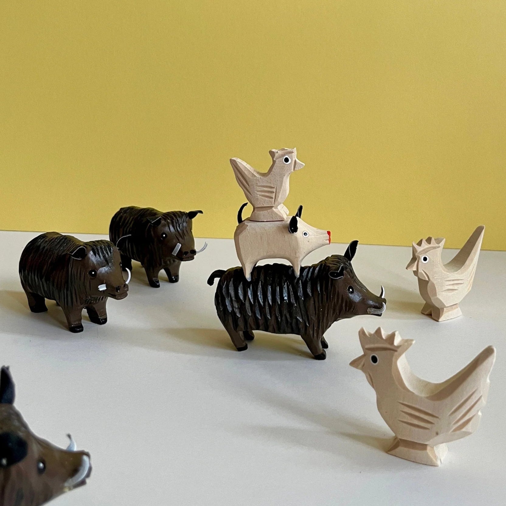 Carved Cockerel and Wild Boar