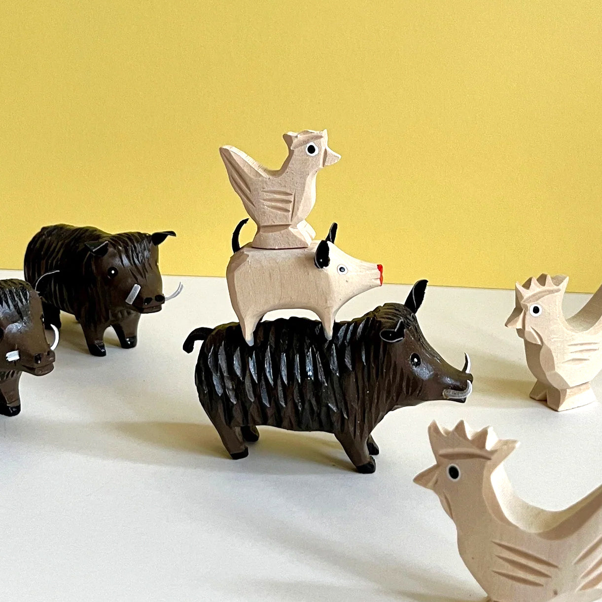 Carved Cockerel and Wild Boar