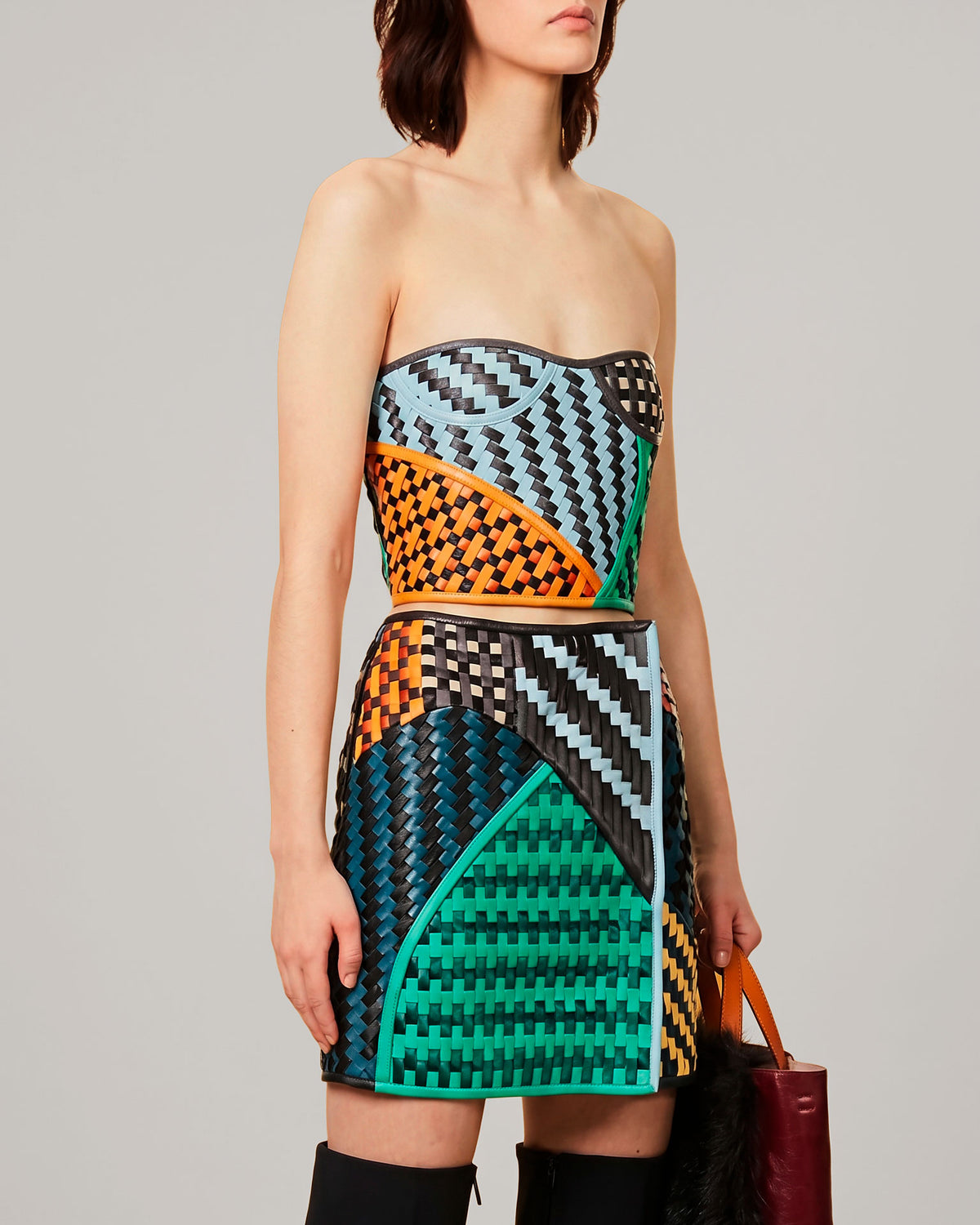 Woven Leather Skirt & Bustier by Martina Spetlova