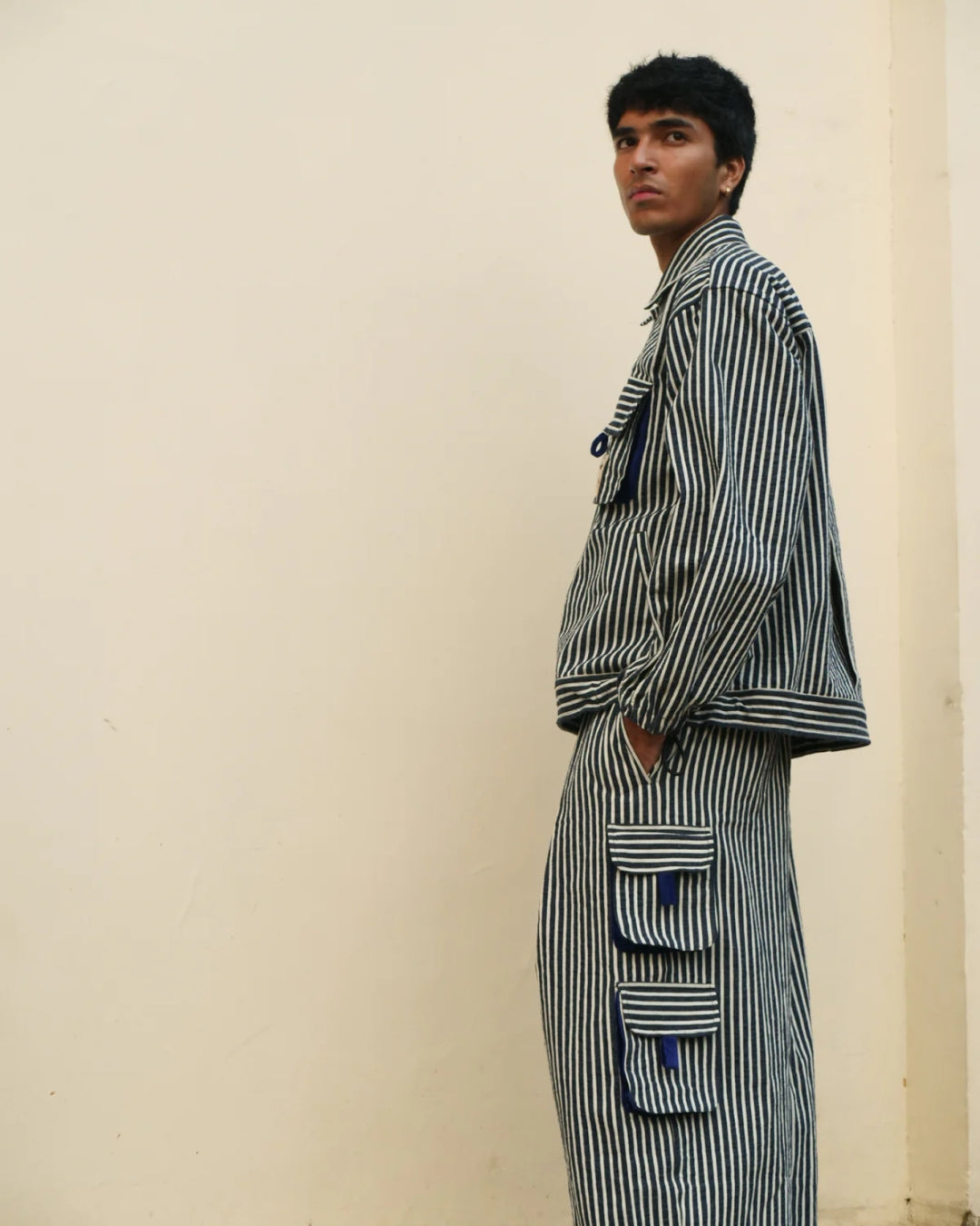 Fluted Slate Jacket and Trousers by Fenmy Taxena