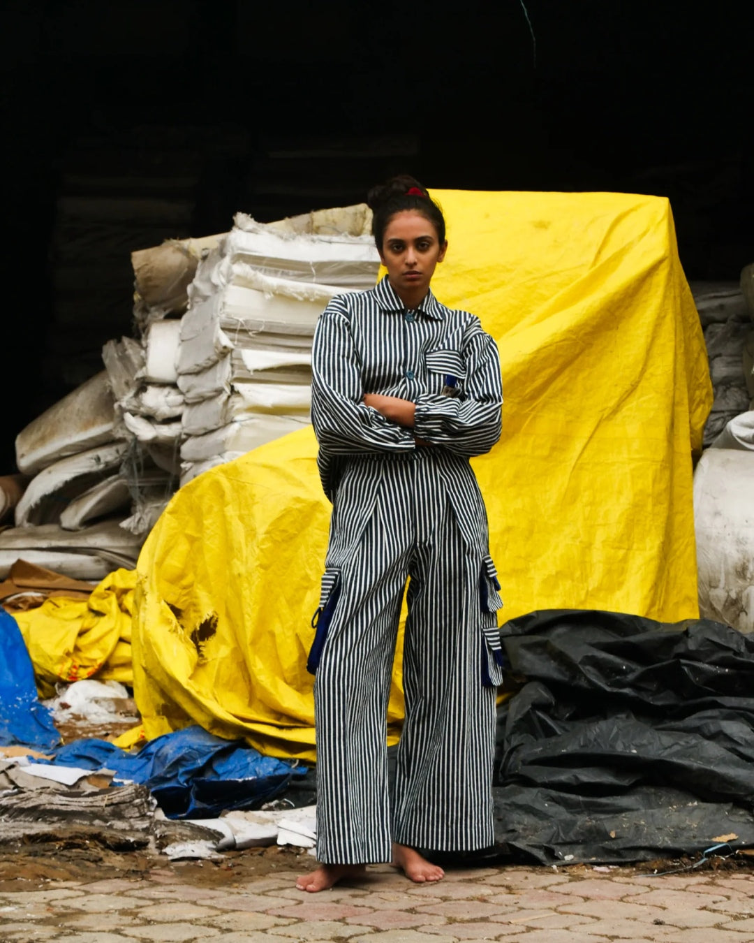 Fluted Slate Jacket and Trousers by Fenmy Taxena