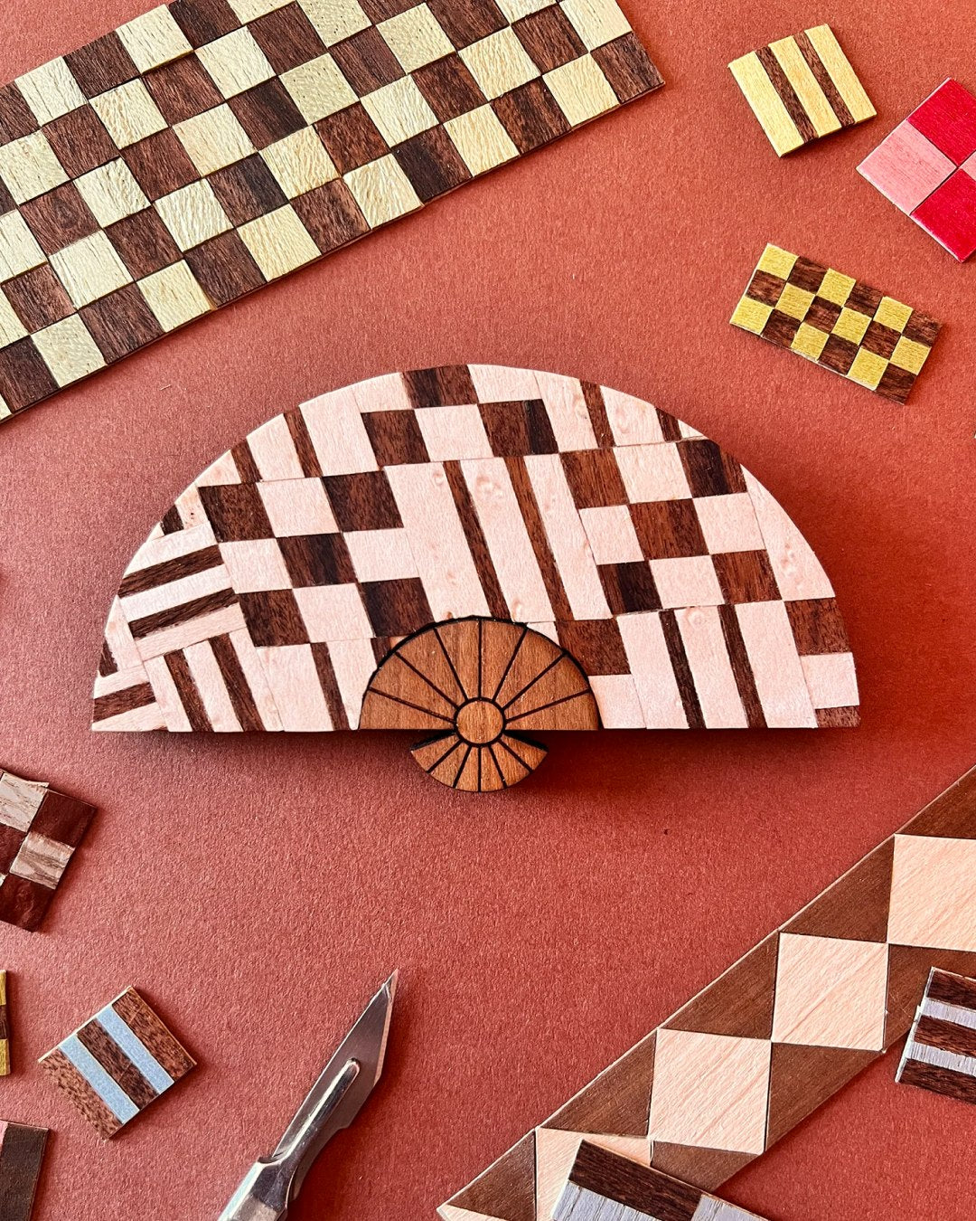 Marquetry mini fan by Lou Taylor