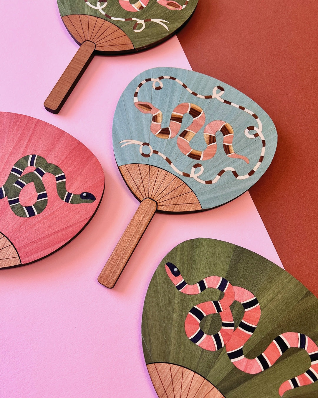 Marquetry palette fan by Lou Taylor