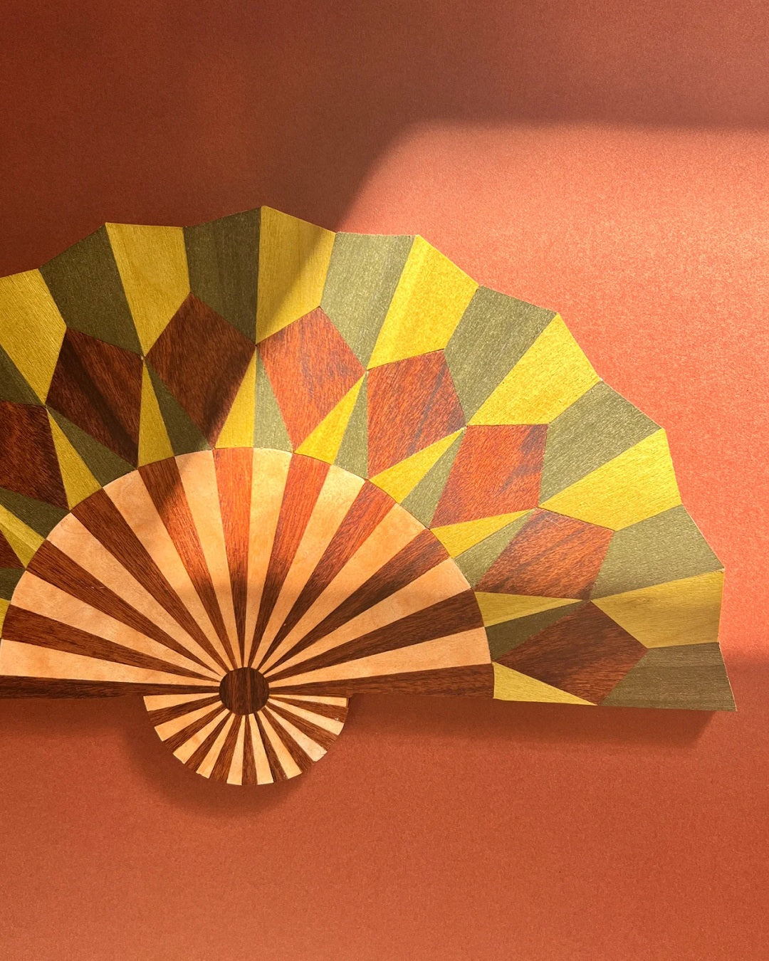 Marquetry wall fan by Lou Taylor
