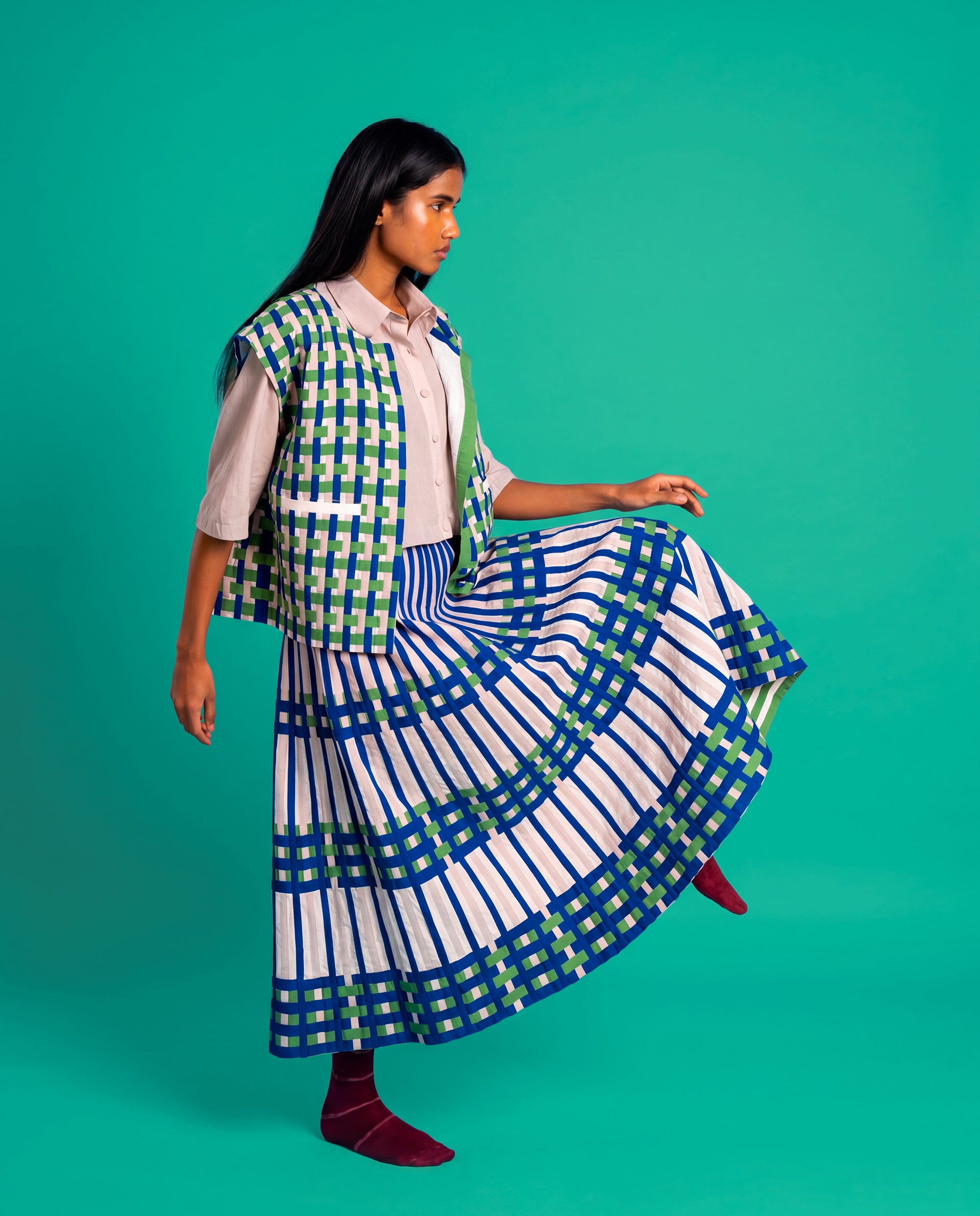 Appliqué Weaving Skirt & Vest