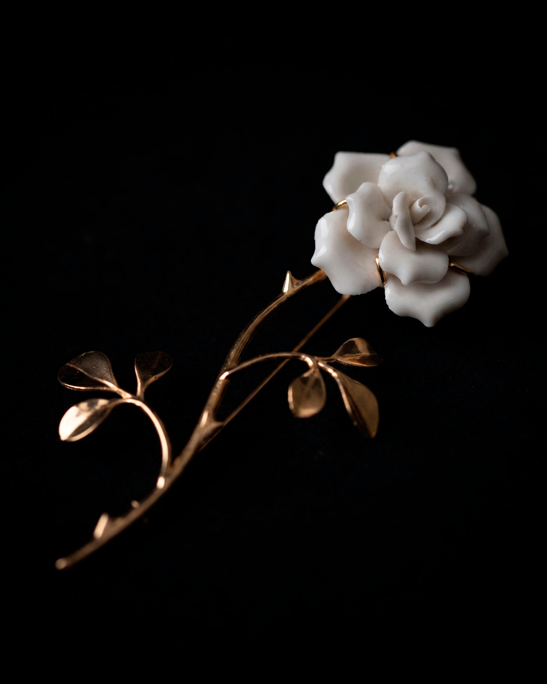 Porcelain Rose Stem Brooch & Earrings